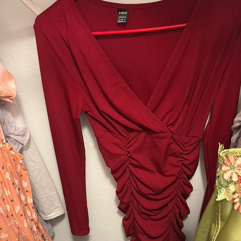 SHEIN Deep Red Ruched Dress